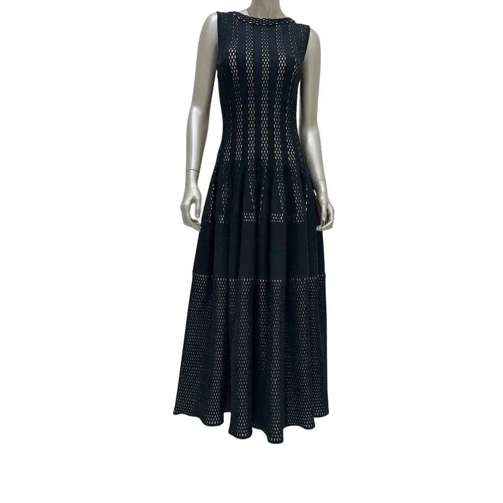 Alaïa Black Openwork Knit Midi Dress Sz.42 Pre-owned Black Wool Good - Front View