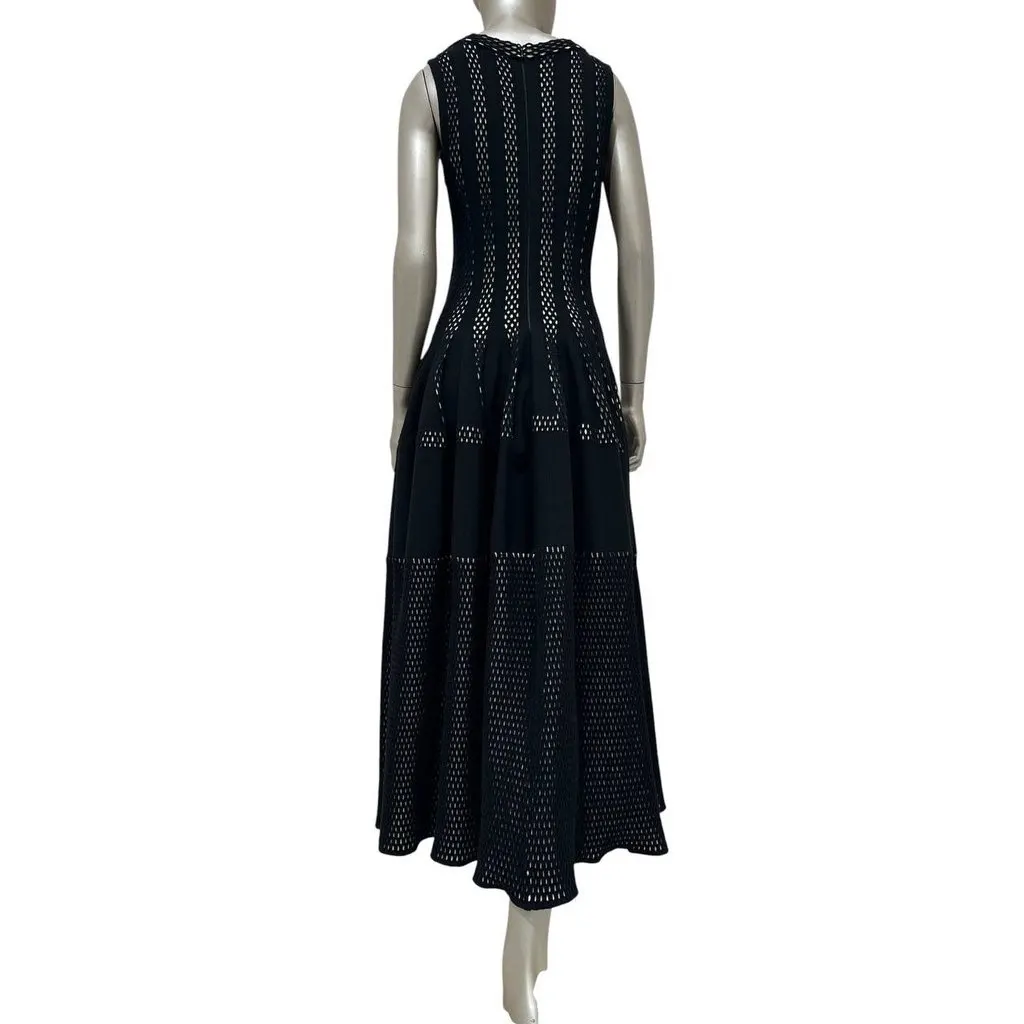 Alaïa Black Openwork Knit Midi Dress Sz.42 Pre-owned Black Wool Good - Back View