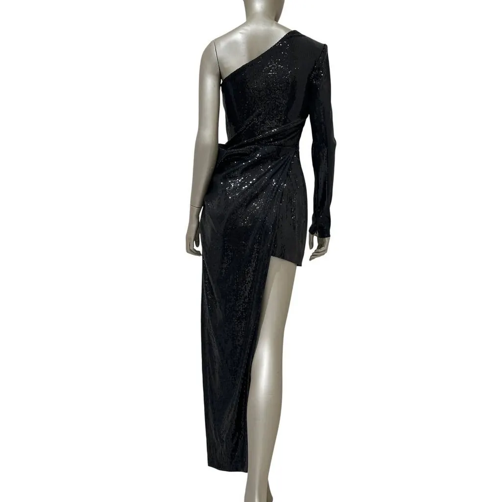 David Koma Ruched Asymmetric Sequin Mini Dress / Gown Sz.S Pre-owned Black Good - Back View