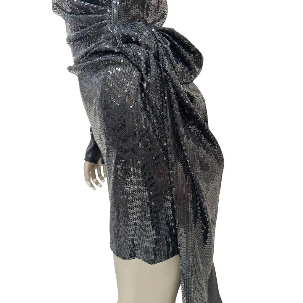David Koma Ruched Asymmetric Sequin Mini Dress / Gown Sz.S Pre-owned Black Good - Model View