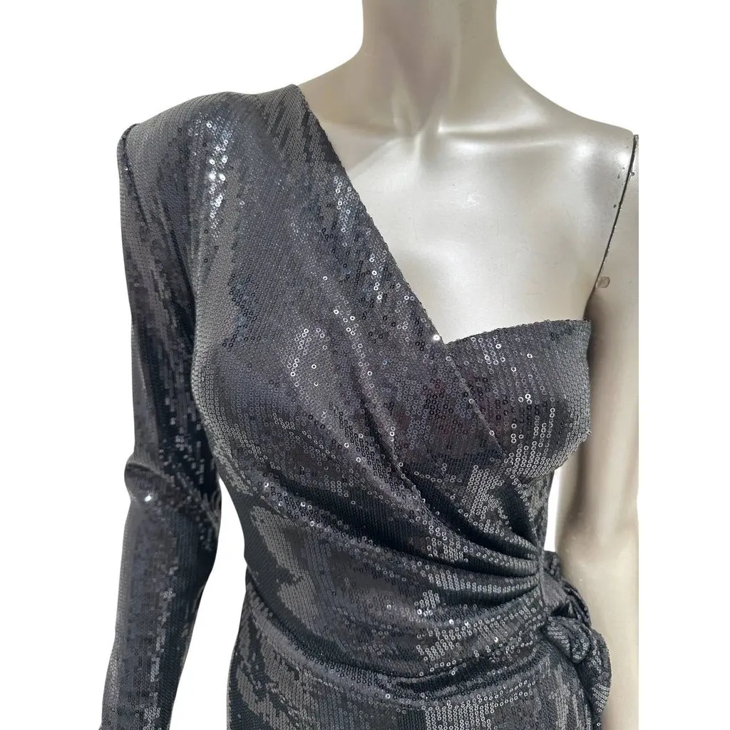 David Koma Ruched Asymmetric Sequin Mini Dress / Gown Sz.S Pre-owned Black Good - Box View
