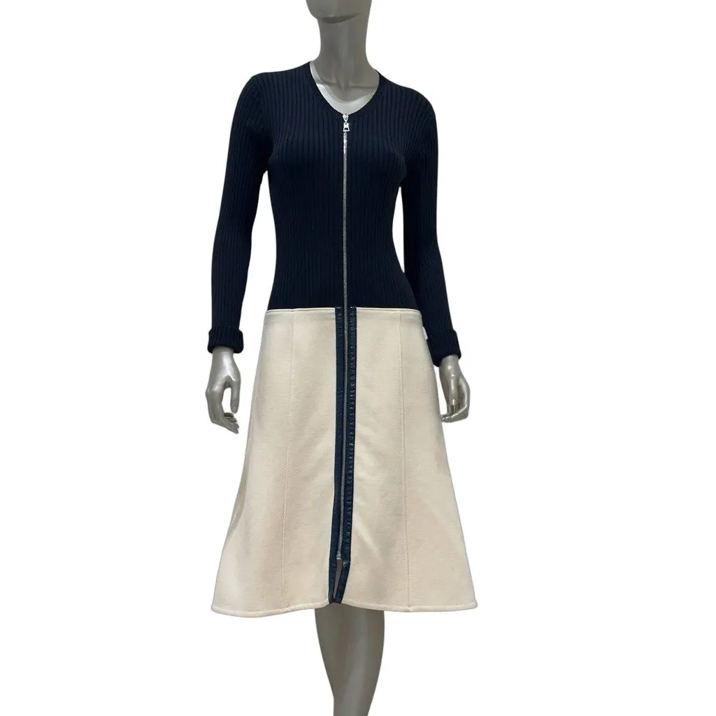 Louis Vuitton Navy & Cream Ribbed Knit Dress, FR 42 Pre-owned Navy Wool Good - Front View