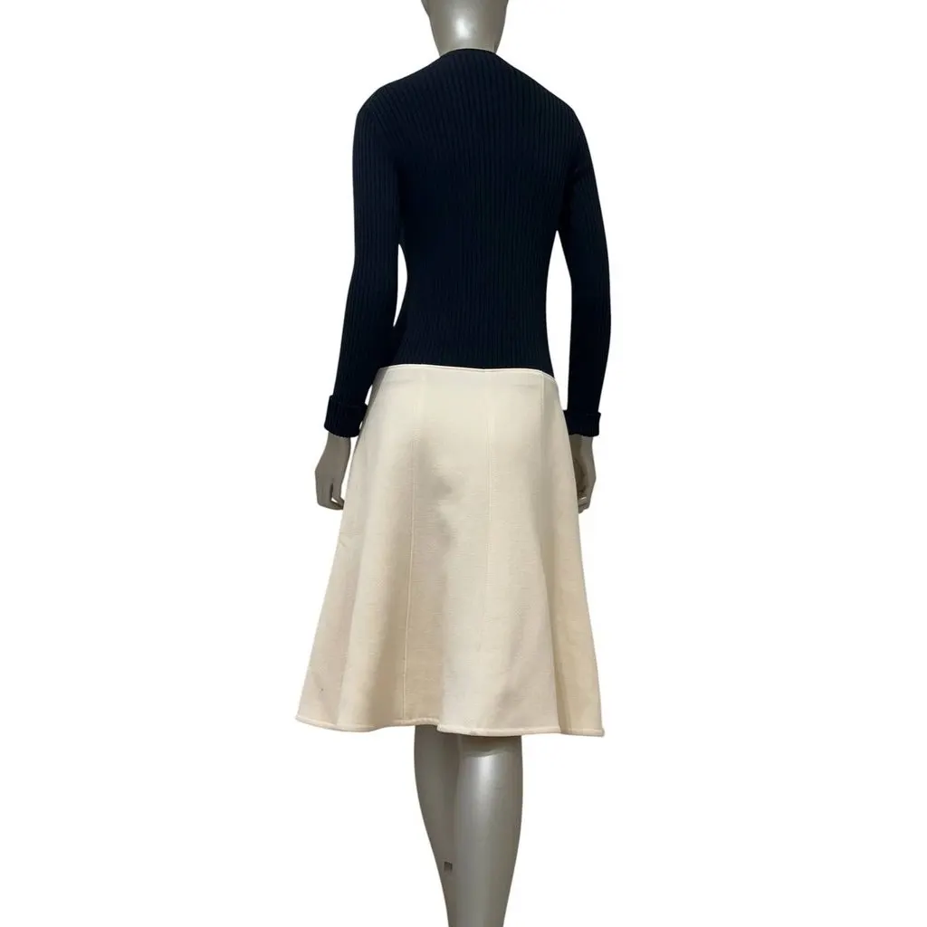 Louis Vuitton Navy & Cream Ribbed Knit Dress, FR 42 Pre-owned Navy Wool Good - Back View