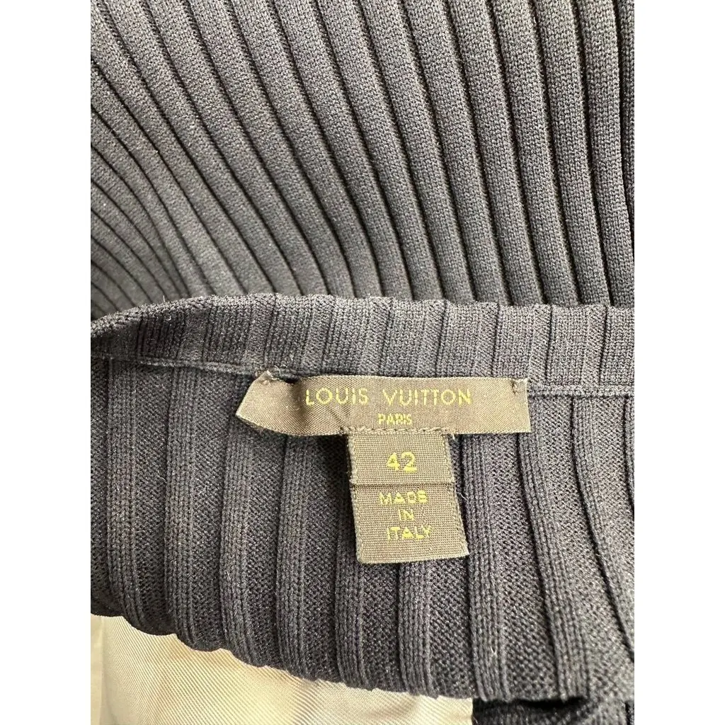 Louis Vuitton Navy & Cream Ribbed Knit Dress, FR 42 Pre-owned Navy Wool Good - Inside View