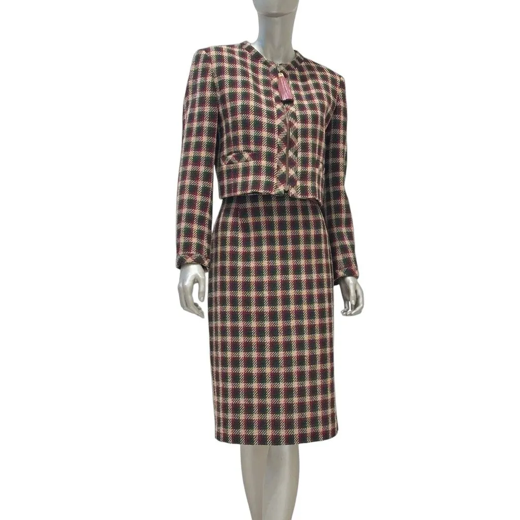 Valentino Vintage Wool Tweed Skirt Suit Sz.42/8 Pre-owned Burgundy Wool Good - Front View