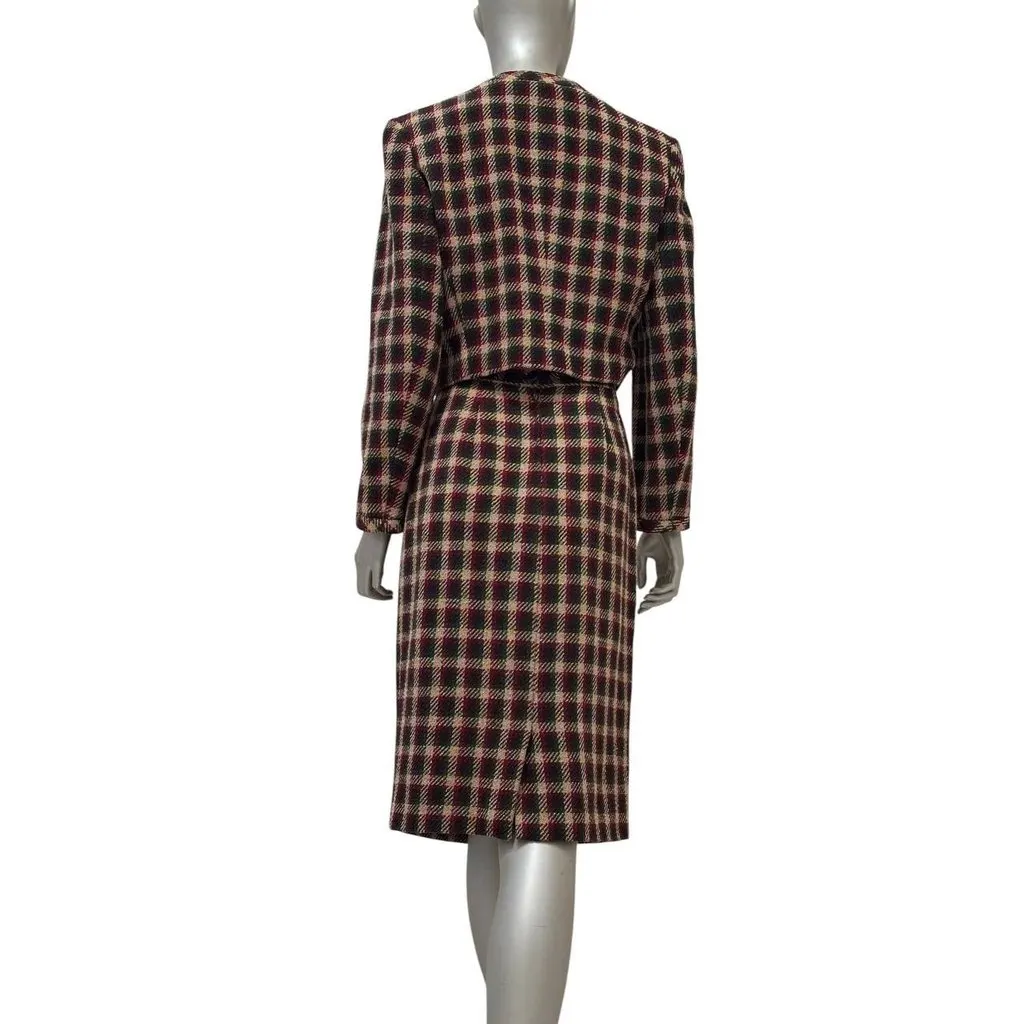 Valentino Vintage Wool Tweed Skirt Suit Sz.42/8 Pre-owned Burgundy Wool Good - Back View