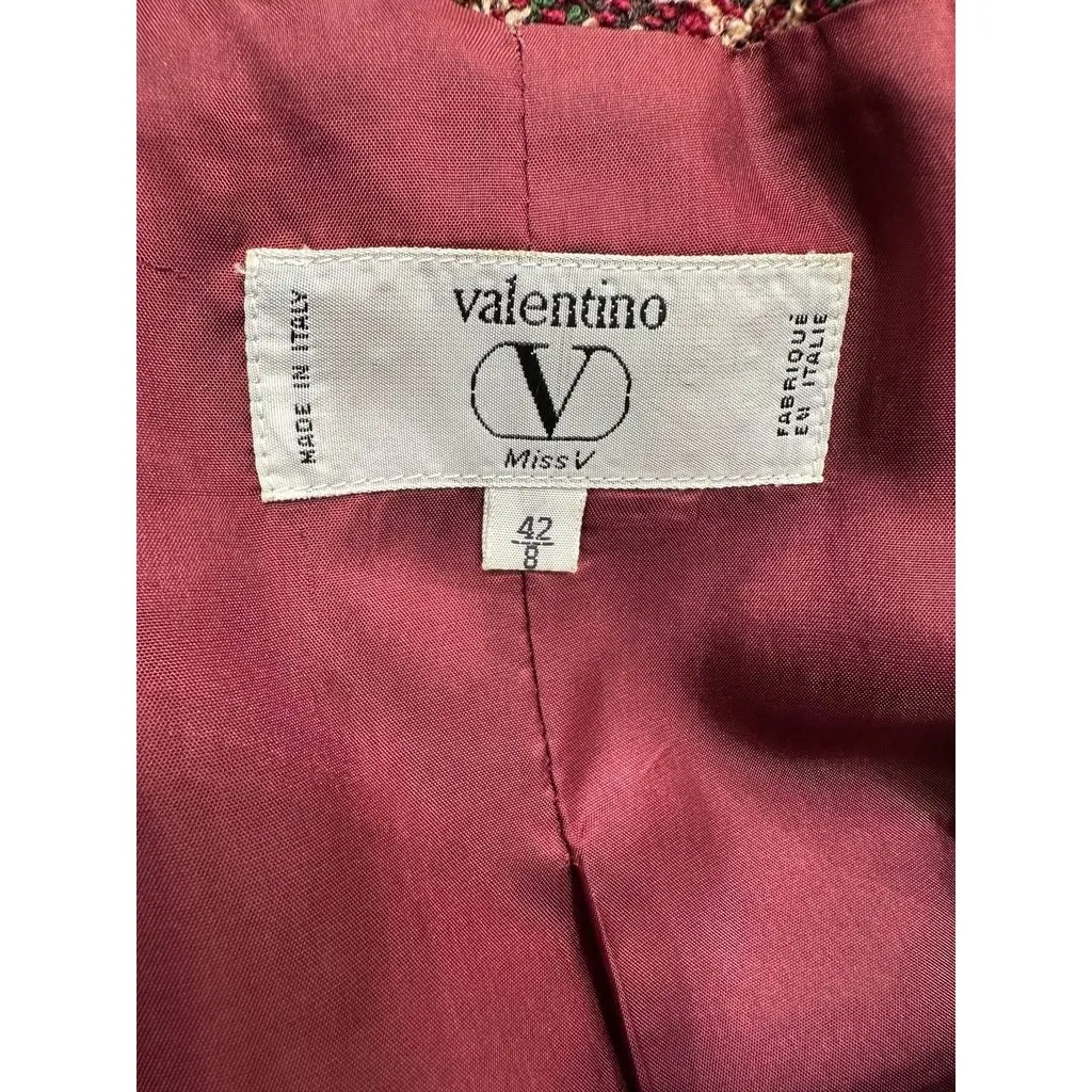 Valentino Vintage Wool Tweed Skirt Suit Sz.42/8 Pre-owned Burgundy Wool Good - Box View