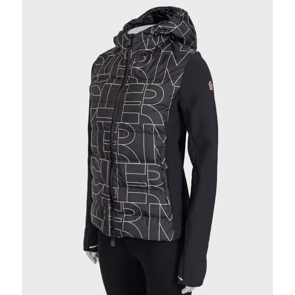 Moncler Black Printed Hooded Down Puffer Jacket - Size M Pre-owned Black Polyamide Good - Back View