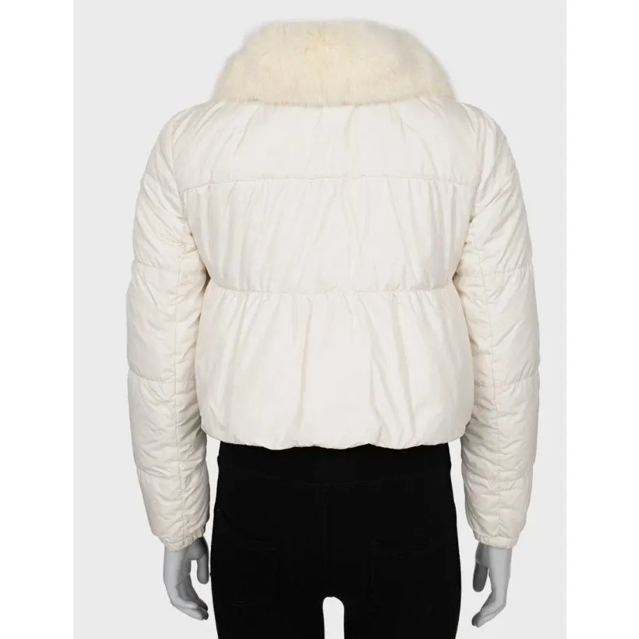 Prada White Fox Fur Trim Cropped Down Jacket S Pre-owned White Polyamide Good - Inside View