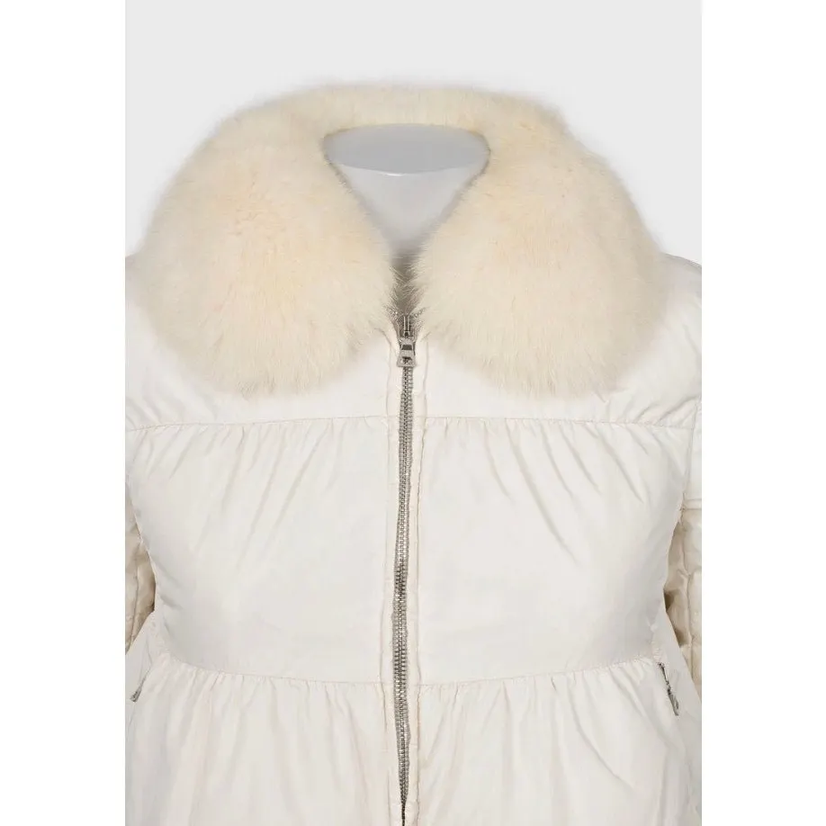 Prada White Fox Fur Trim Cropped Down Jacket S Pre-owned White Polyamide Good - Model View