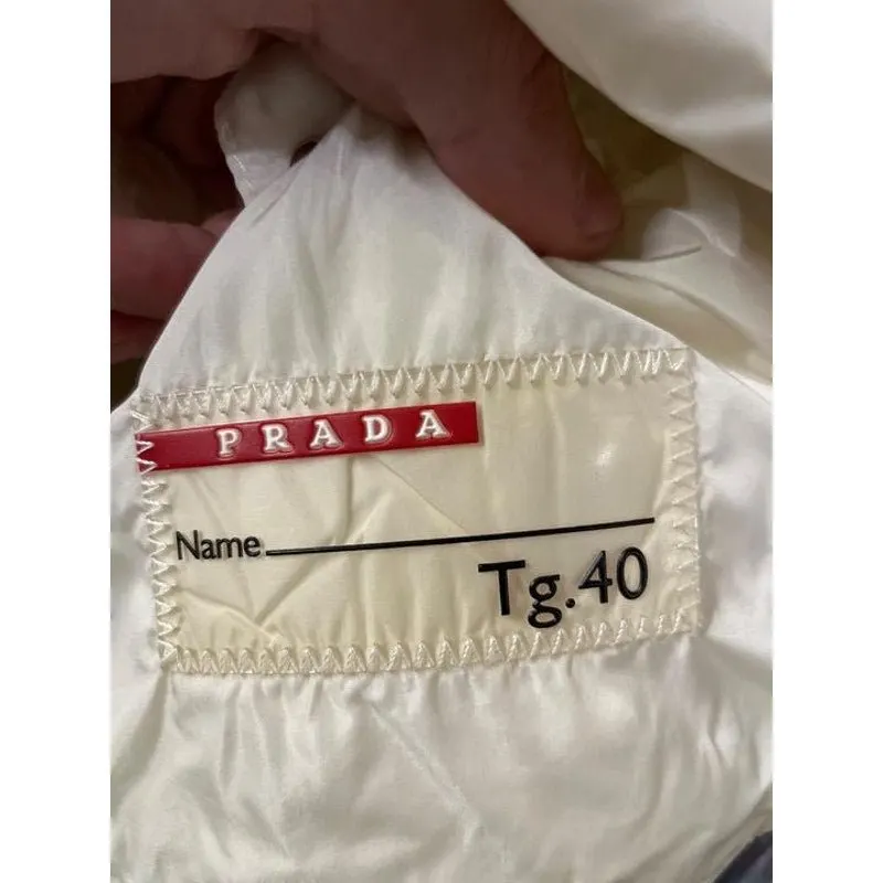 Prada White Fox Fur Trim Cropped Down Jacket S Pre-owned White Polyamide Good - Box View