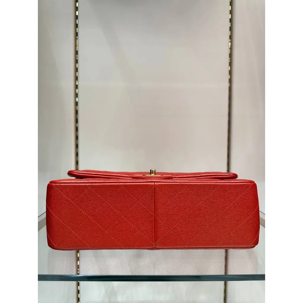 Chanel Red Caviar Jumbo Double Flap Bag Pre-owned Red Leather Good - Inside View