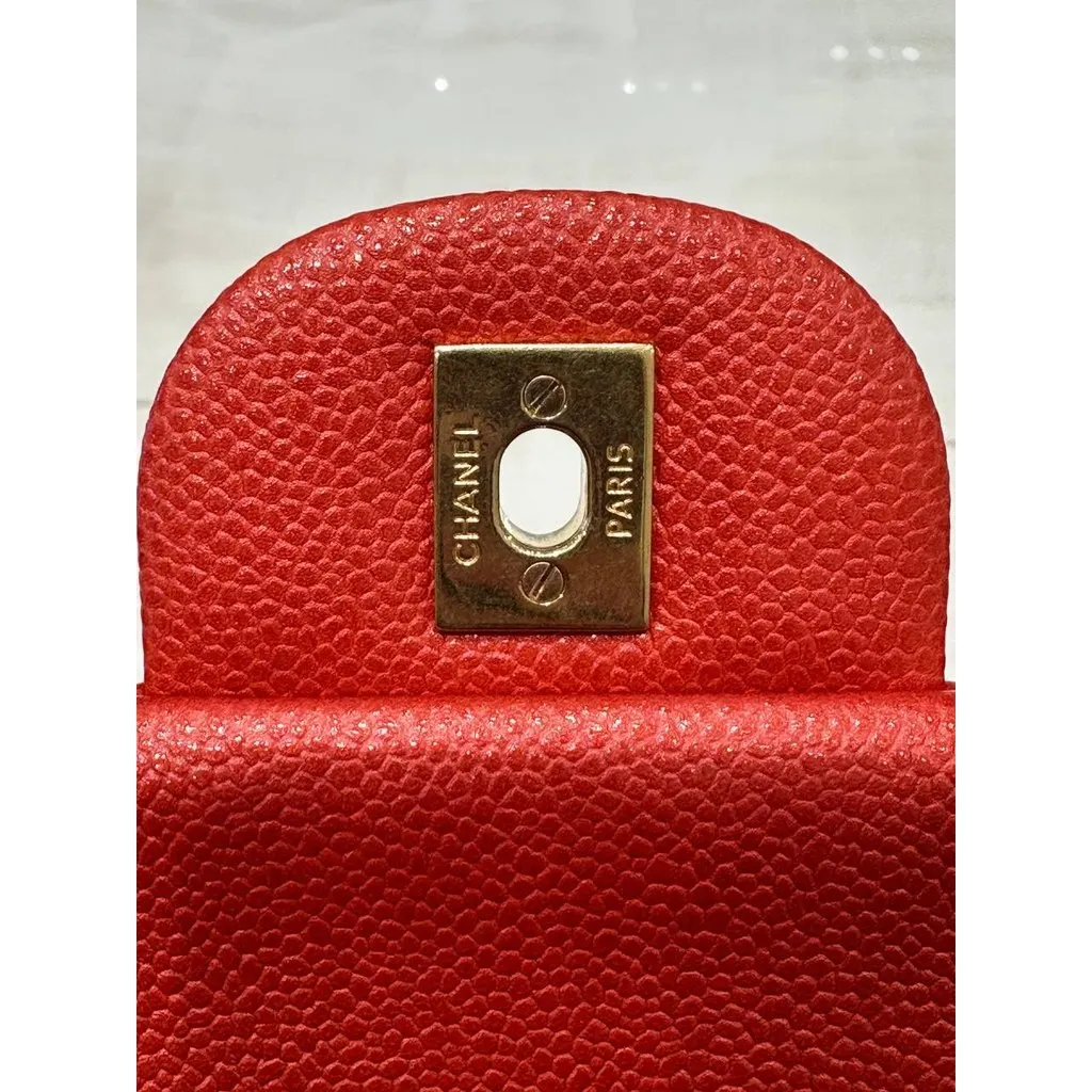 Chanel Red Caviar Jumbo Double Flap Bag Pre-owned Red Leather Good - Box View