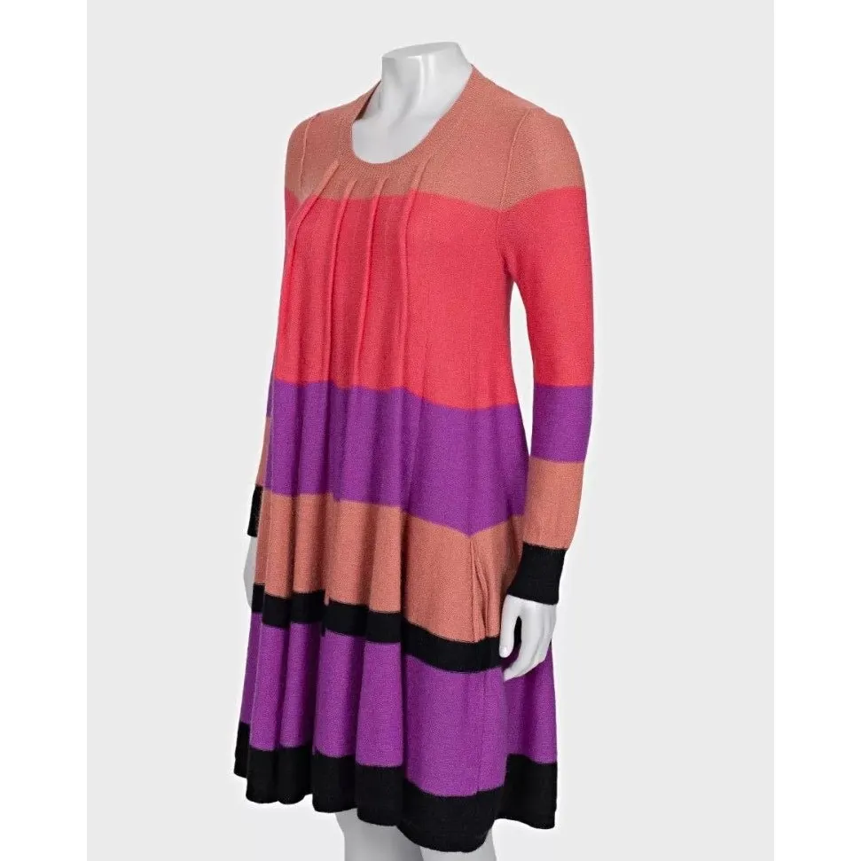 Sonia Rykiel Striped Wool Mohair Dress - Size XL Pre-owned MultiColor Wool Good - Back View