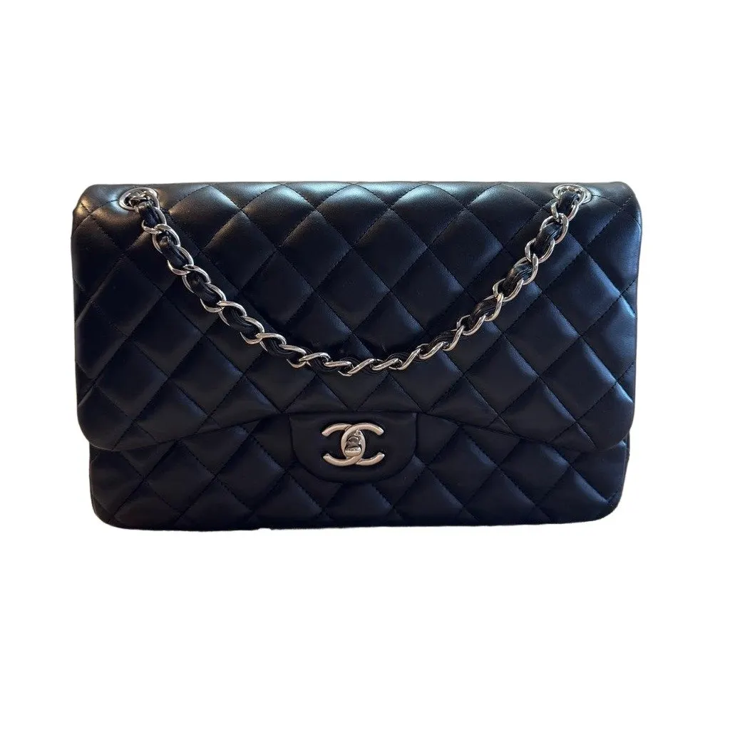 Chanel Jumbo Black Lambskin Quilted Shoulder Bag Pre-owned Black Leather Good - Front View
