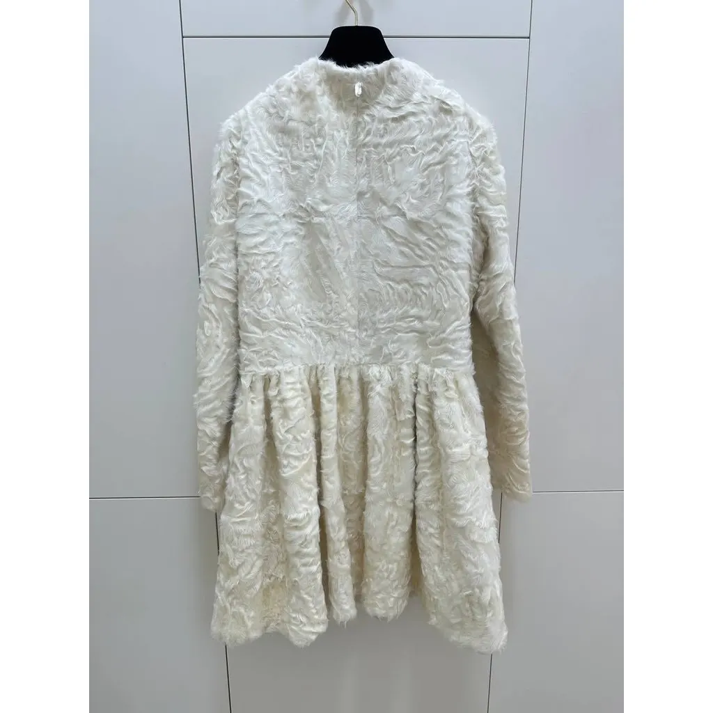 Unsigned Paris Ivory Coat with Detachable Hood Size S Pre-Owned White Good - Back View
