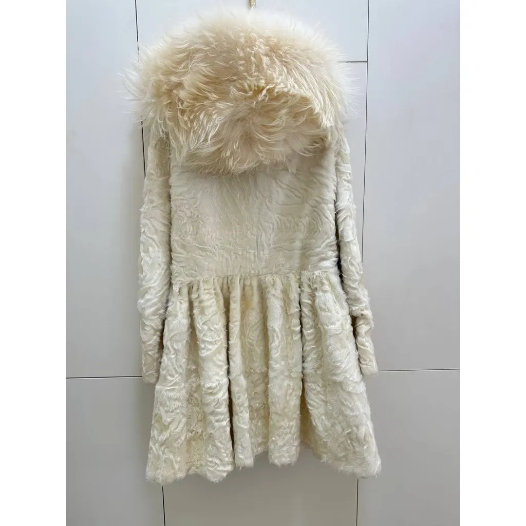 Unsigned Paris Ivory Coat with Detachable Hood Size S Pre-Owned White Good - Inside View