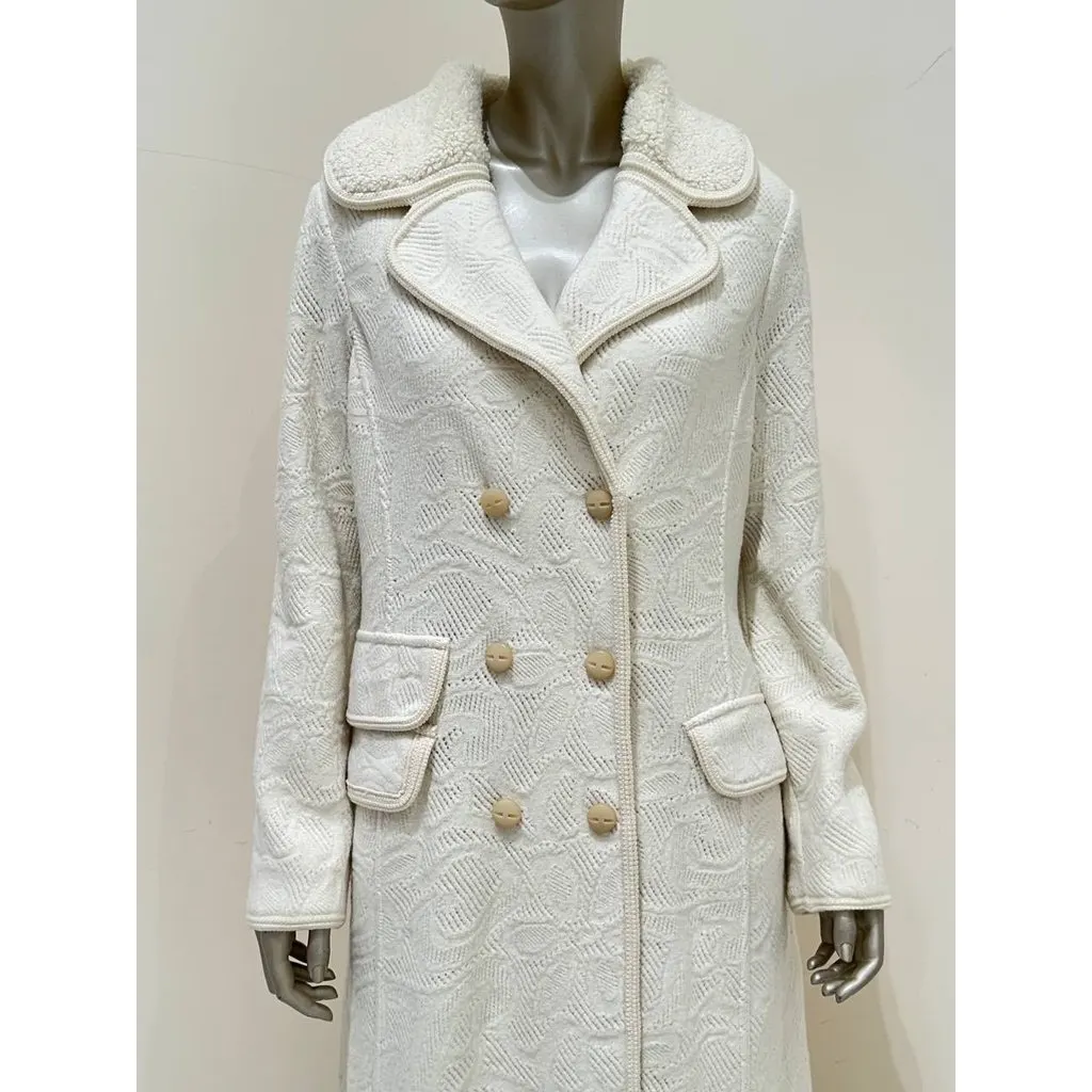 Ermanno Scervino White Wool Mohair Silk Coat Size IT 48 Pre-owned White Wool Good - Back View