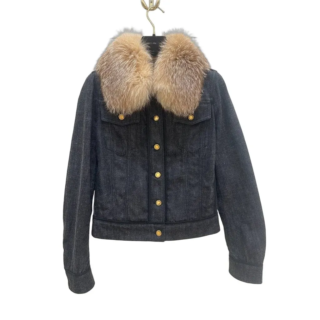 Louis Vuitton Denim Jacket Gold Buttons Women’s Size 36 Pre-owned Gold Denim Good - Front View