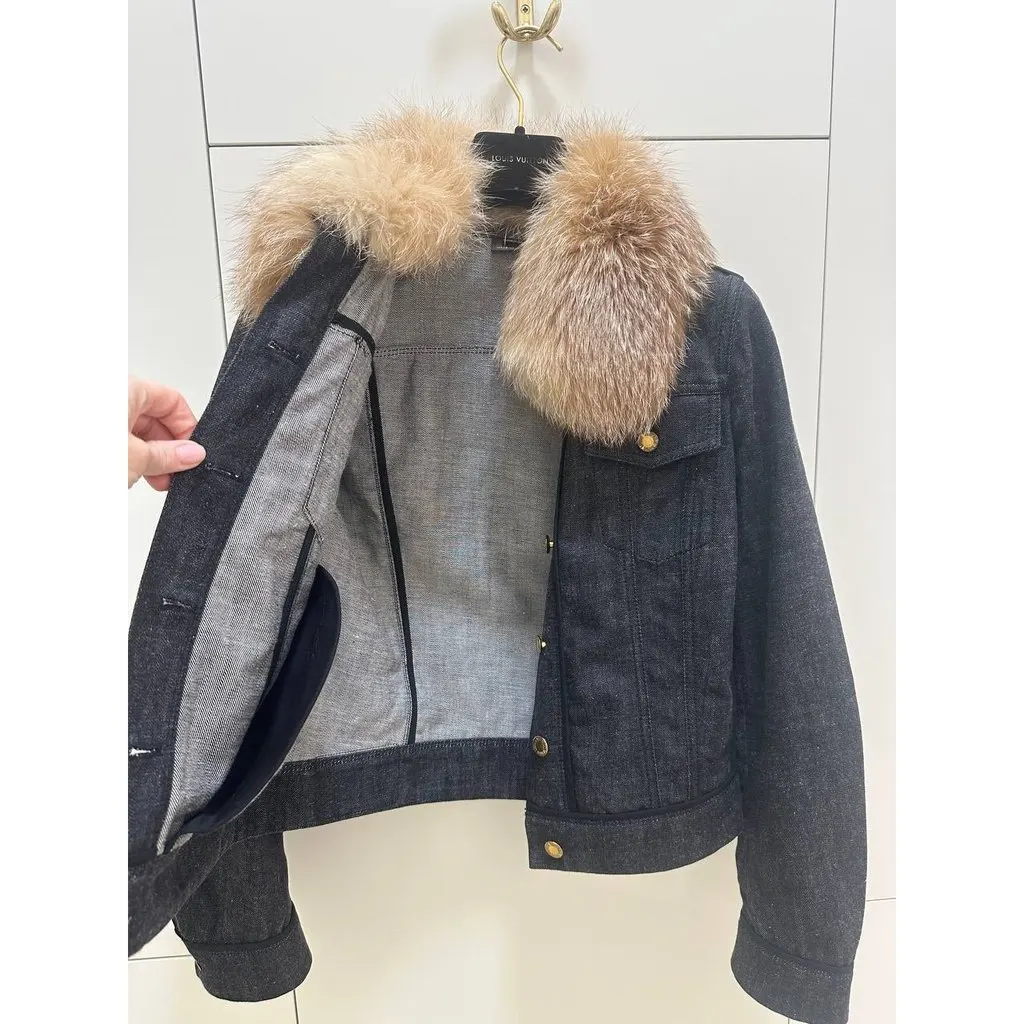 Louis Vuitton Denim Jacket Gold Buttons Women’s Size 36 Pre-owned Gold Denim Good - Inside View