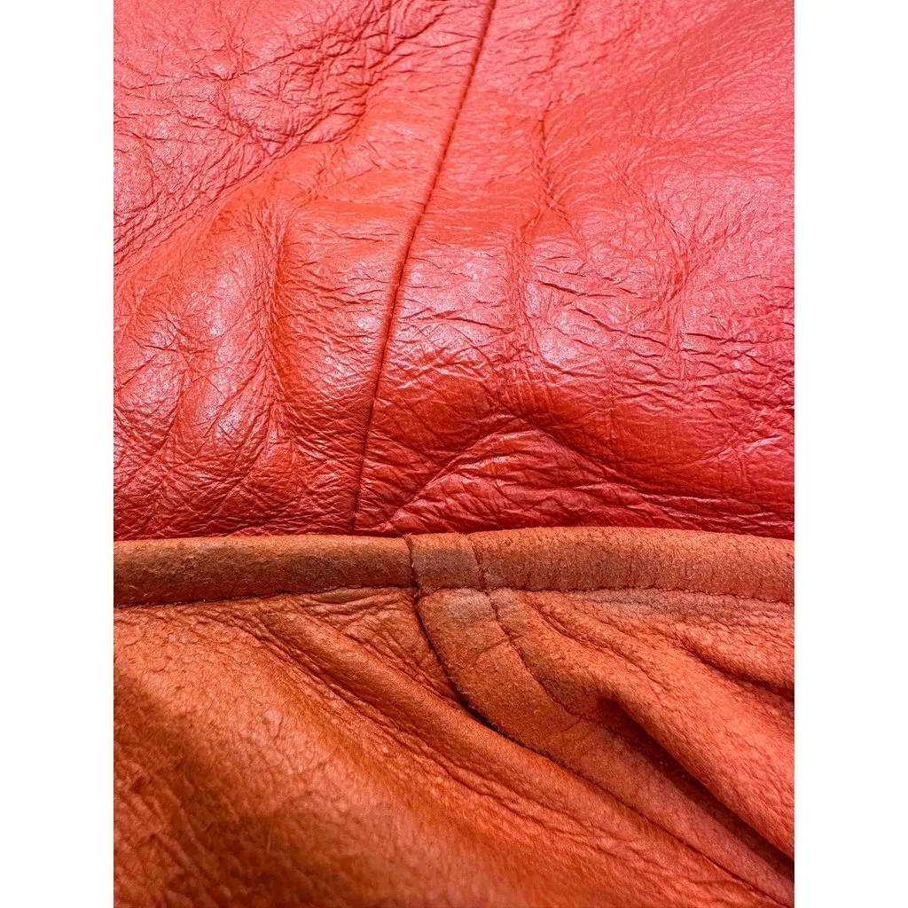 Celine Red & Navy Leather Color Block Hooded Jacket Sz.38 pre-owned Navy Leather Good - Model View
