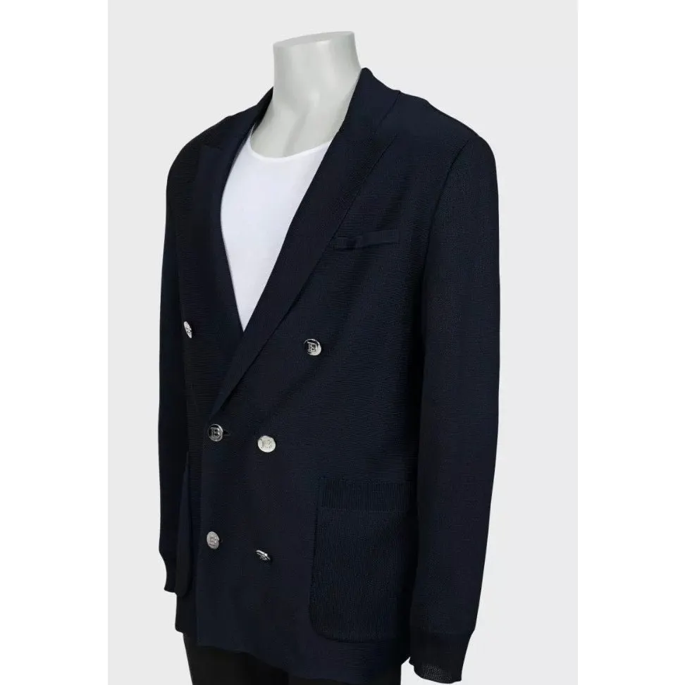 Balmain NWOT Balmain Men's Blue Double Breasted Viscose Cardigan XL Pre-owned Blue Never worn - Back View