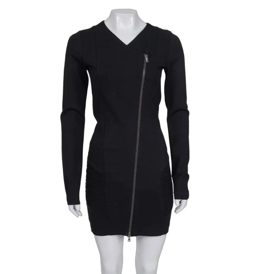 Balmain Pierre Black Fitted Dress Asymmetric Zip EU 38 M Pre-owned