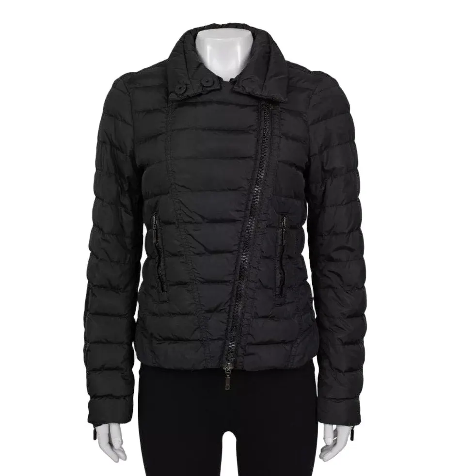 Moncler Black Fitted Down Jacket Asymmetric Zip Detachable Collar S Pre-owned Black Polyamide Good - Front View