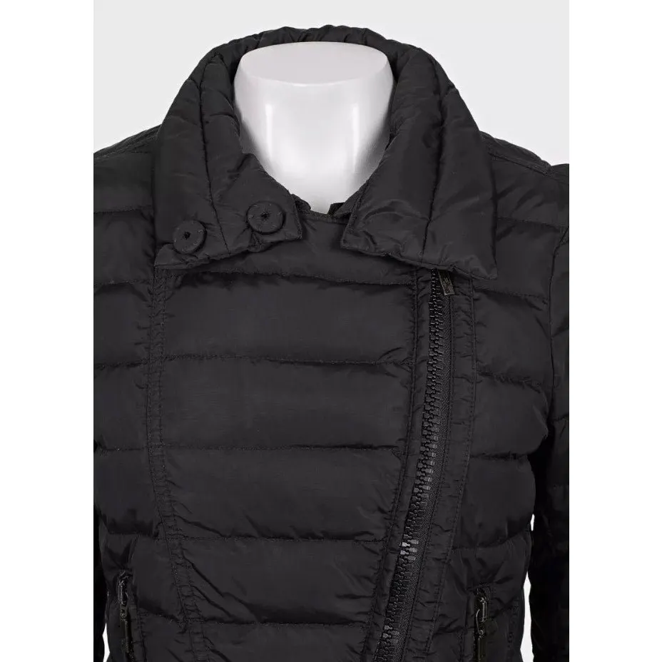 Moncler Black Fitted Down Jacket Asymmetric Zip Detachable Collar S Pre-owned Black Polyamide Good - Model View