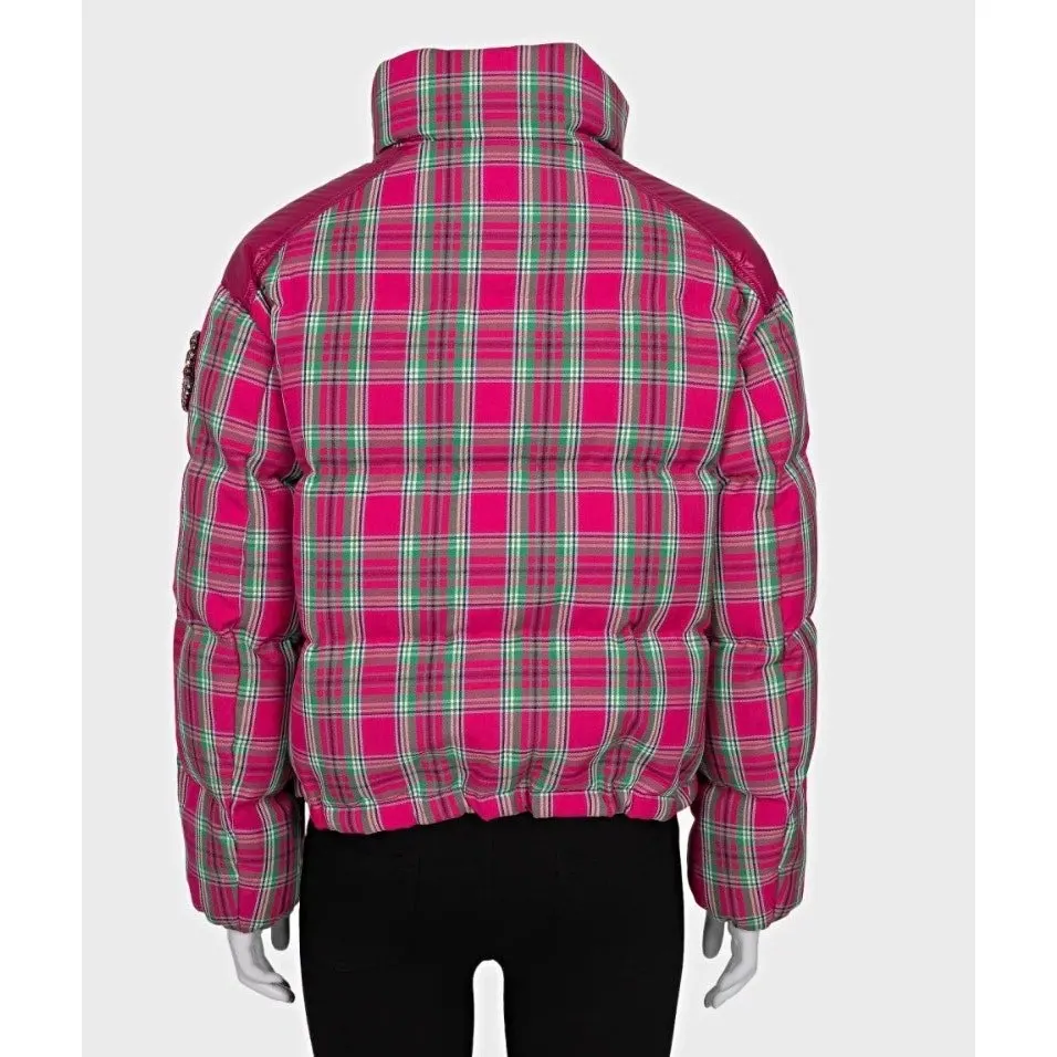 Moncler Pink Plaid Down Puffer Jacket Crystal Detail XXS US 0 Pre-owned Pink Polyester Good - Inside View