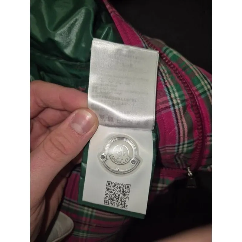 Moncler Pink Plaid Down Puffer Jacket Crystal Detail XXS US 0 Pre-owned Pink Polyester Good - Box View