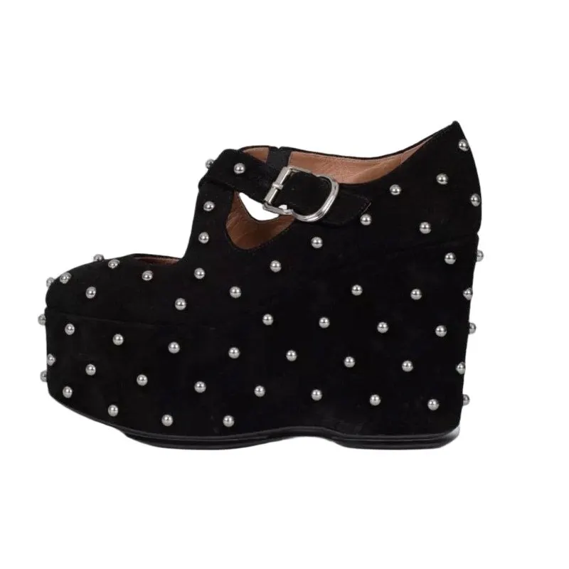 Alaïa NWOB Alaïa Black Suede Wedge Pumps - Size EU 38 Pre-owned Black Suede Never worn - Front View