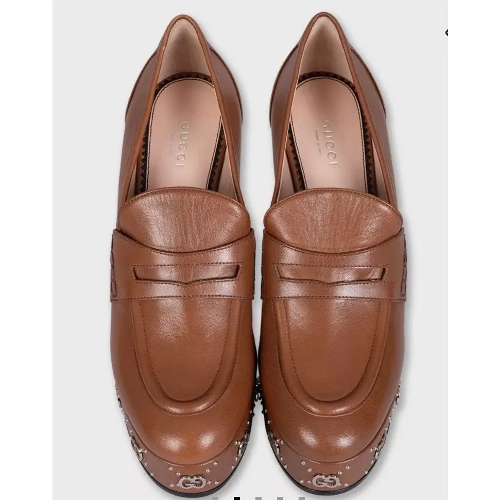 Gucci NWB Gucci Brown Leather Sculptural Heel Pumps - Size 38.5 Pre-owned Brown Leather Never worn, with tag - Back View