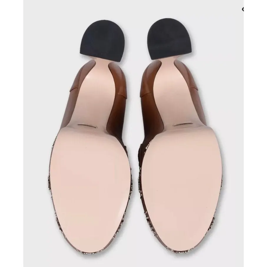 Gucci NWB Gucci Brown Leather Sculptural Heel Pumps - Size 38.5 Pre-owned Brown Leather Never worn, with tag - Box View