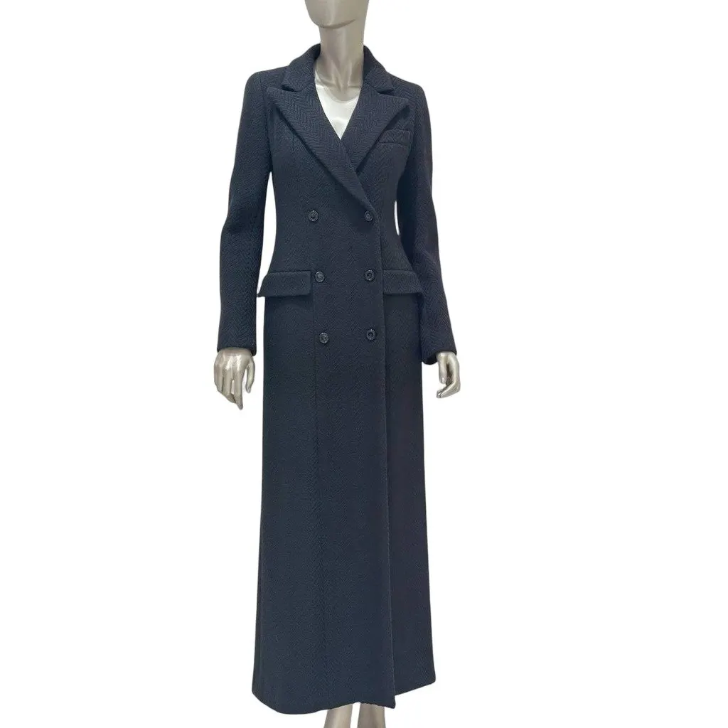 Chanel Fall 2006 Herringbone Wool Coat - FR 38 Pre-owned Navy Wool Good - Front View