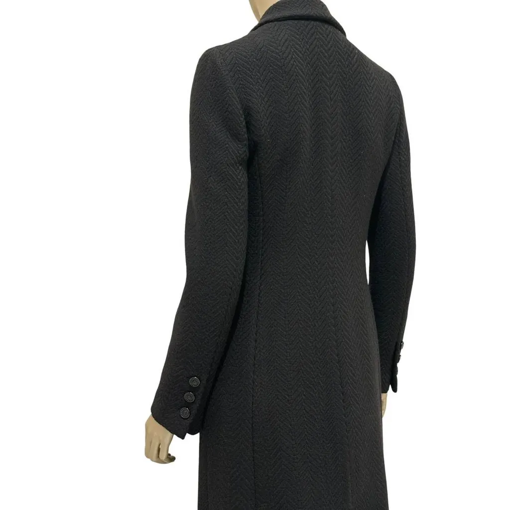 Chanel Fall 2006 Herringbone Wool Coat - FR 38 Pre-owned Navy Wool Good - Inside View