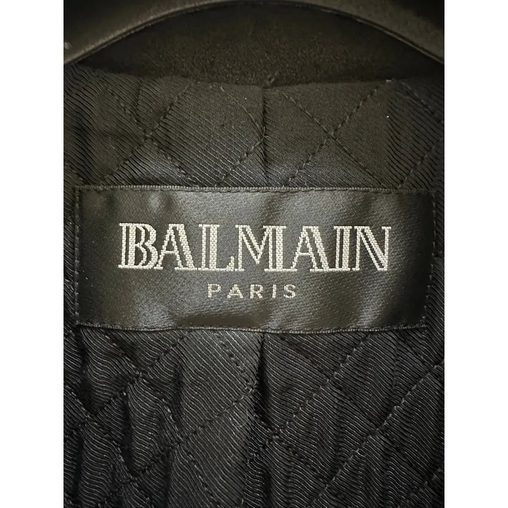 Balmain Black Goatskin Leather Biker Jacket Sz.38 Pre-owned Black Leather Good - Model View