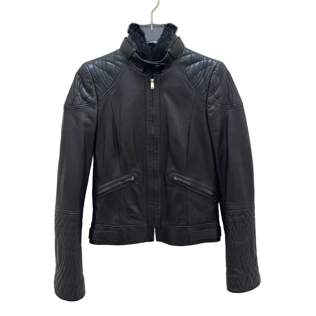 Gucci Black Quilted Leather Jacket Sz 40 Pre-owned Black Leather Good - Front View