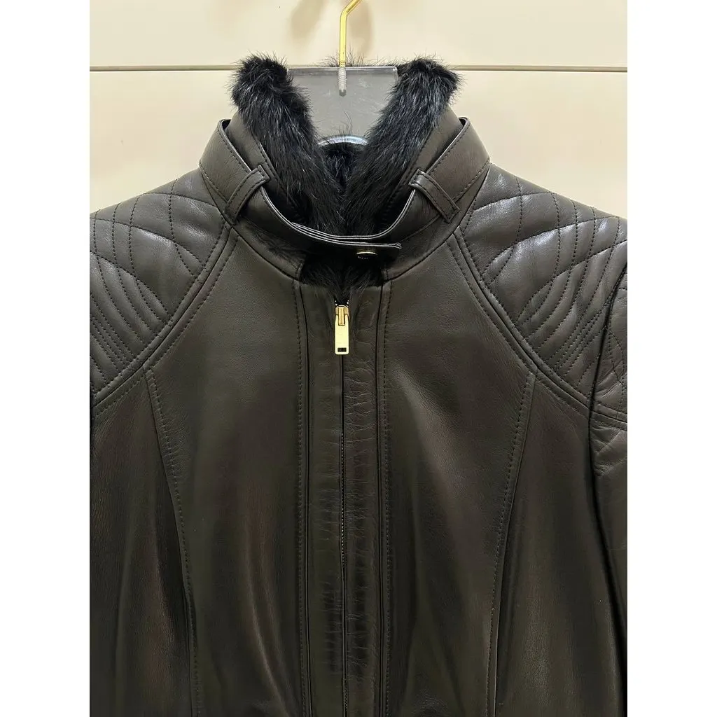 Gucci Black Quilted Leather Jacket Sz 40 Pre-owned Black Leather Good - Back View