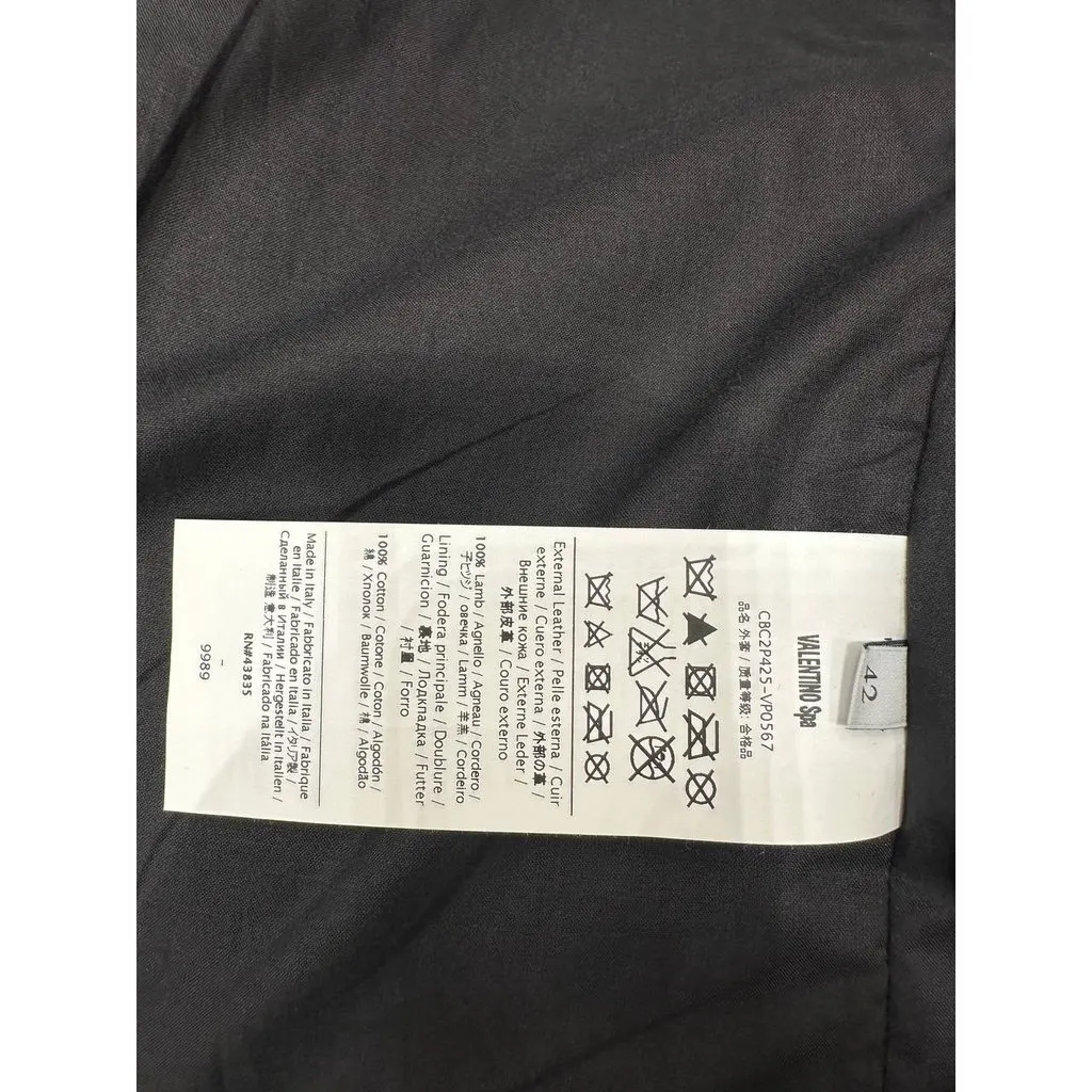 Valentino Black Leather Cropped Fitted Blazer IT 42 Pre-owned Black Leather Good - Model View