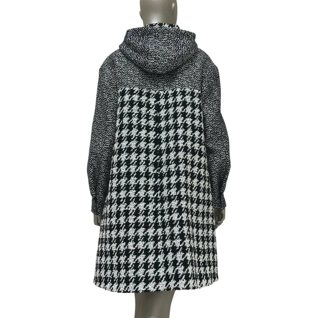 Chanel Black White Houndstooth Tweed Hooded Coat Sz.38 Pre-owned Black Tweed Good - Back View