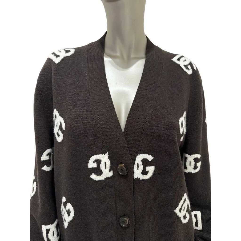 Dolce & Gabbana DG Monogram Wool Cardigan sz.42 pre-owned Brown Wool Good - Inside View