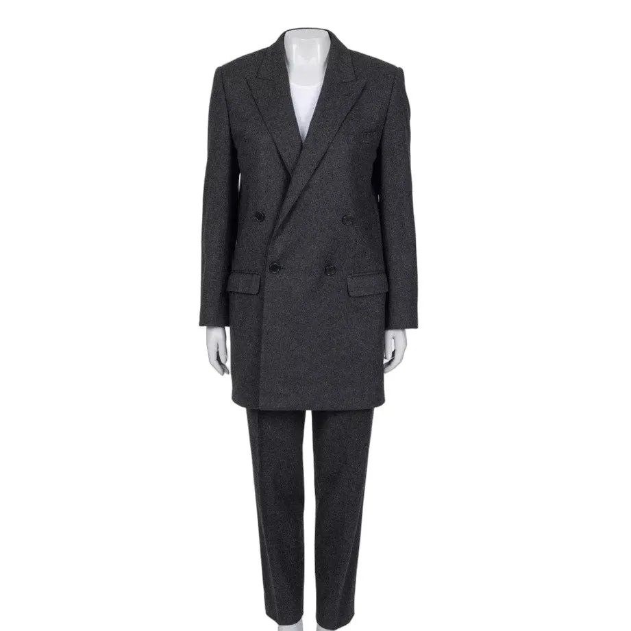 Celine Gray Wool Suit: Dbl-Breasted Jacket & Tapered Pants Sz/36 Pre-owned Grey Wool Good - Front View
