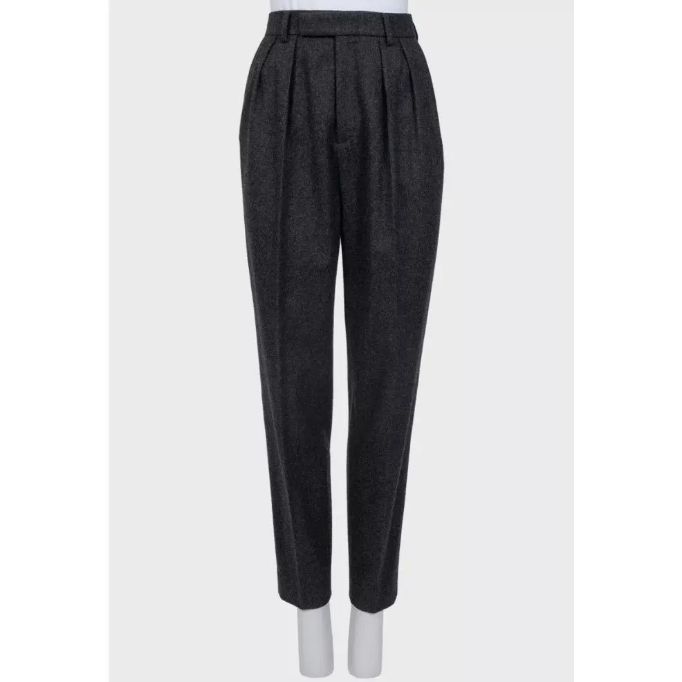 Celine Gray Wool Suit: Dbl-Breasted Jacket & Tapered Pants Sz/36 Pre-owned Grey Wool Good - Inside View