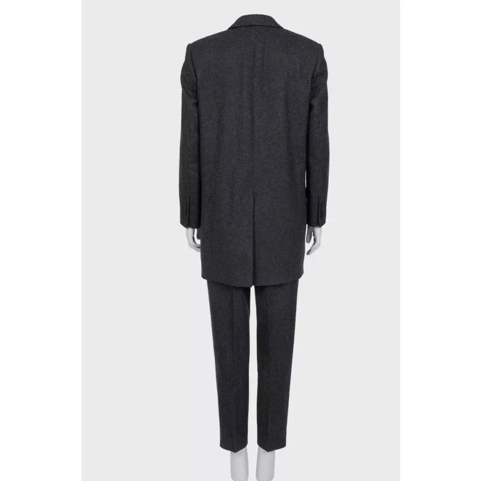 Celine Gray Wool Suit: Dbl-Breasted Jacket & Tapered Pants Sz/36 Pre-owned Grey Wool Good - Box View