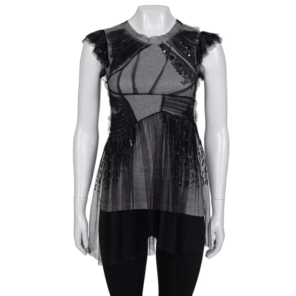 Valentino Gray Sequin Fitted Tank Top - UK 6 XS Pre-owned Grey Good - Front View