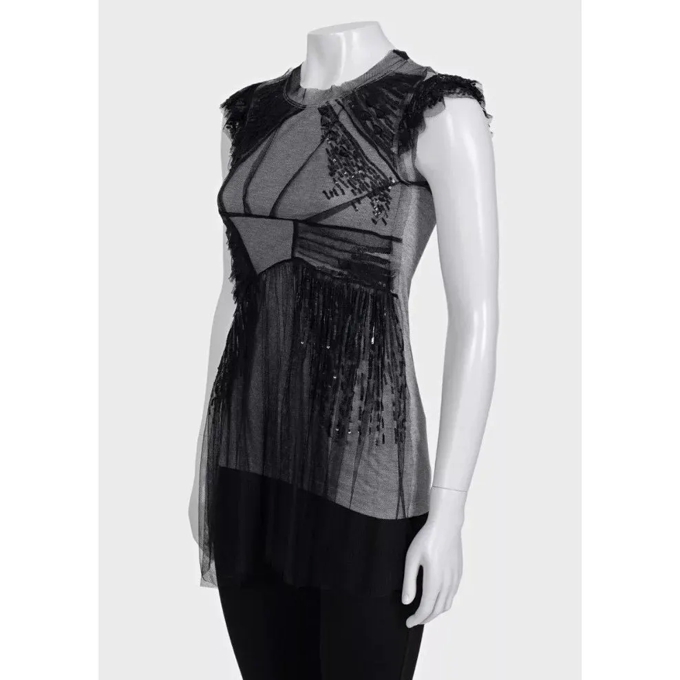 Valentino Gray Sequin Fitted Tank Top - UK 6 XS Pre-owned Grey Good - Back View