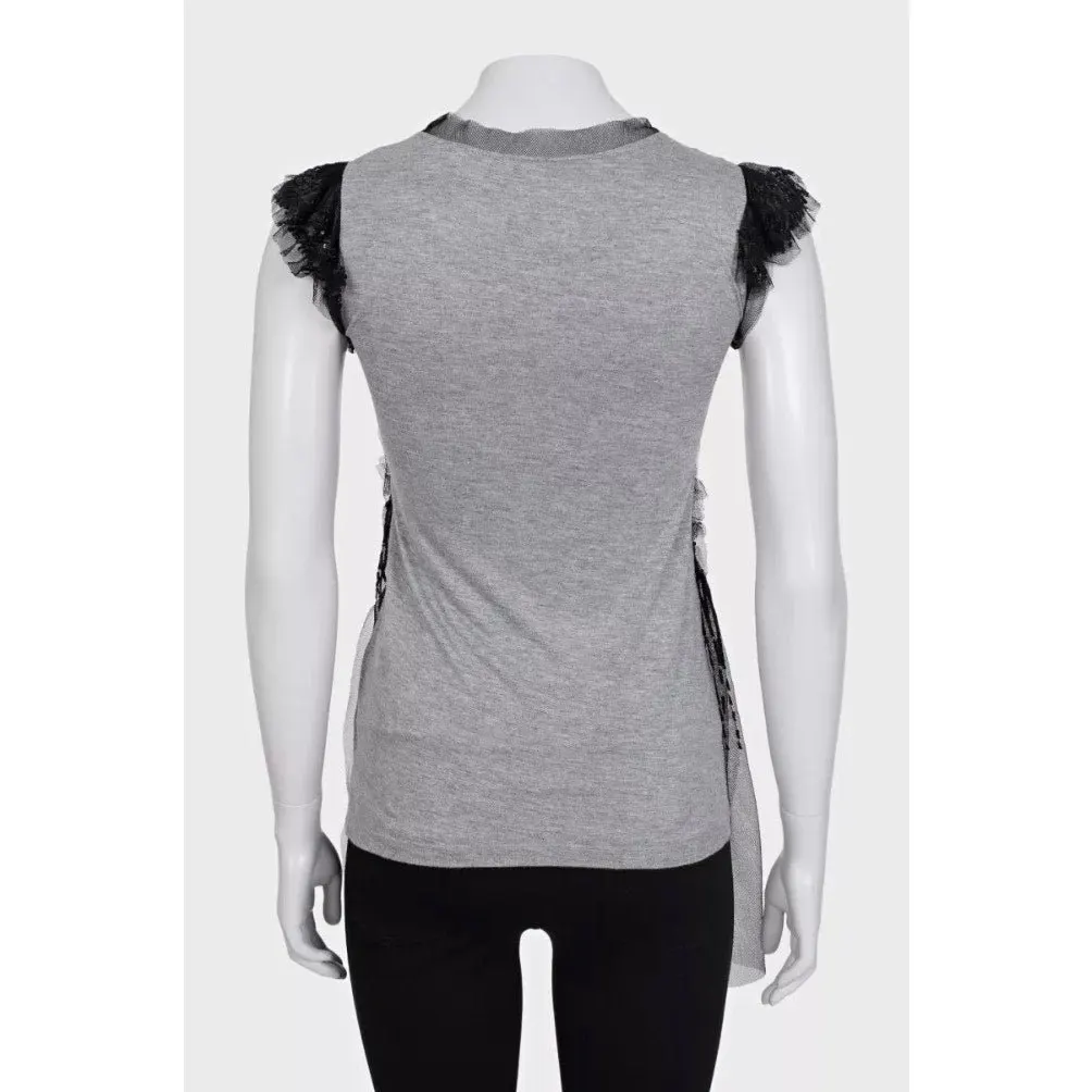 Valentino Gray Sequin Fitted Tank Top - UK 6 XS Pre-owned Grey Good - Inside View
