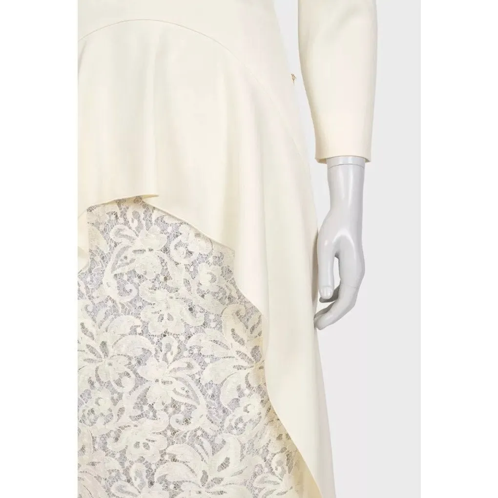 Alessandra Rich White Dress with Elegant Lace Hem Sz.42 Pre-owned White Lace Good - Model View