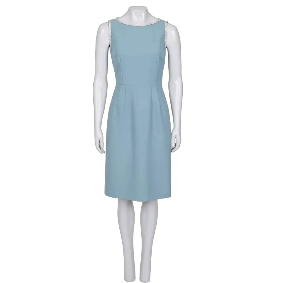Dolce & Gabbana Blue Wool Crystal Embellished Dress Sz.40 Pre-owned Blue Wool Good - Front View